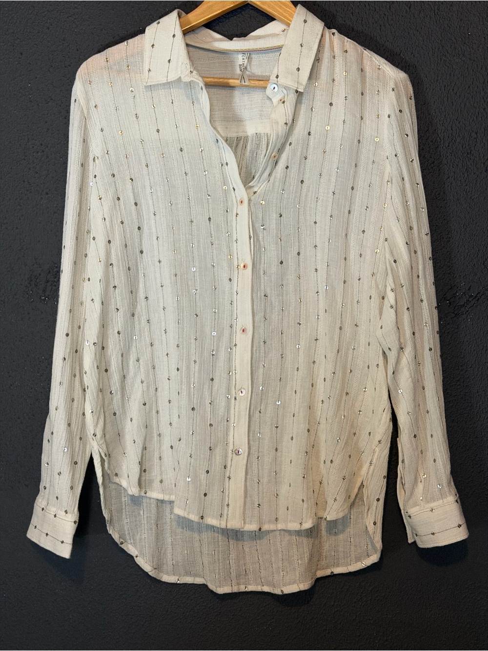 Anthropologie Lightweight white Button-Down Blouse with Tiny Dot Pattern